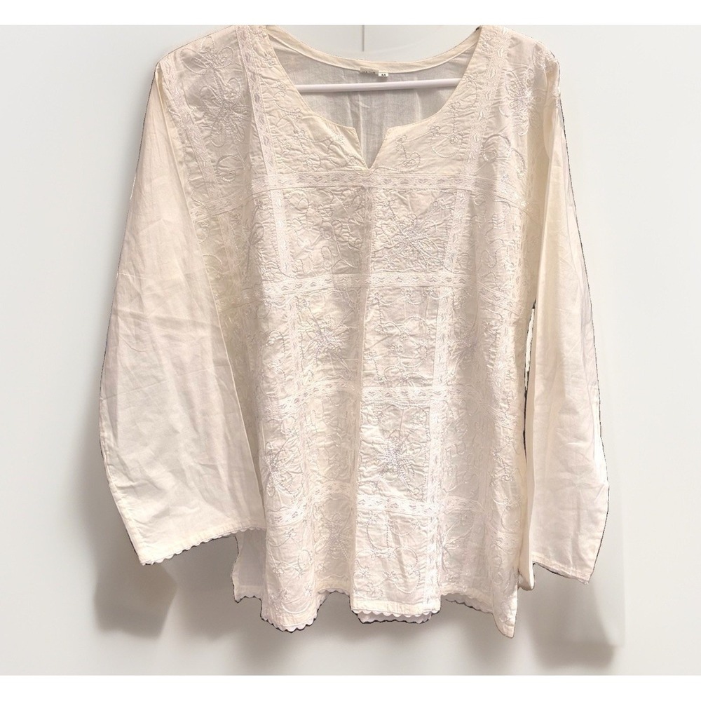 Romantic Embroidered 100% Cotton Made India Size M Coastal Bohemian Shirt